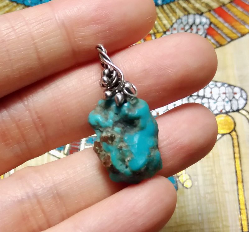 绿松石纯银缠绕坠 - 项链 - 宝石 绿色