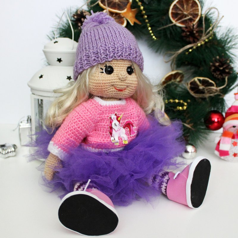 Handmade doll gift for girl Amigurumi lilac doll personalized gift for girl - 玩偶/公仔 - 其他材质 多色