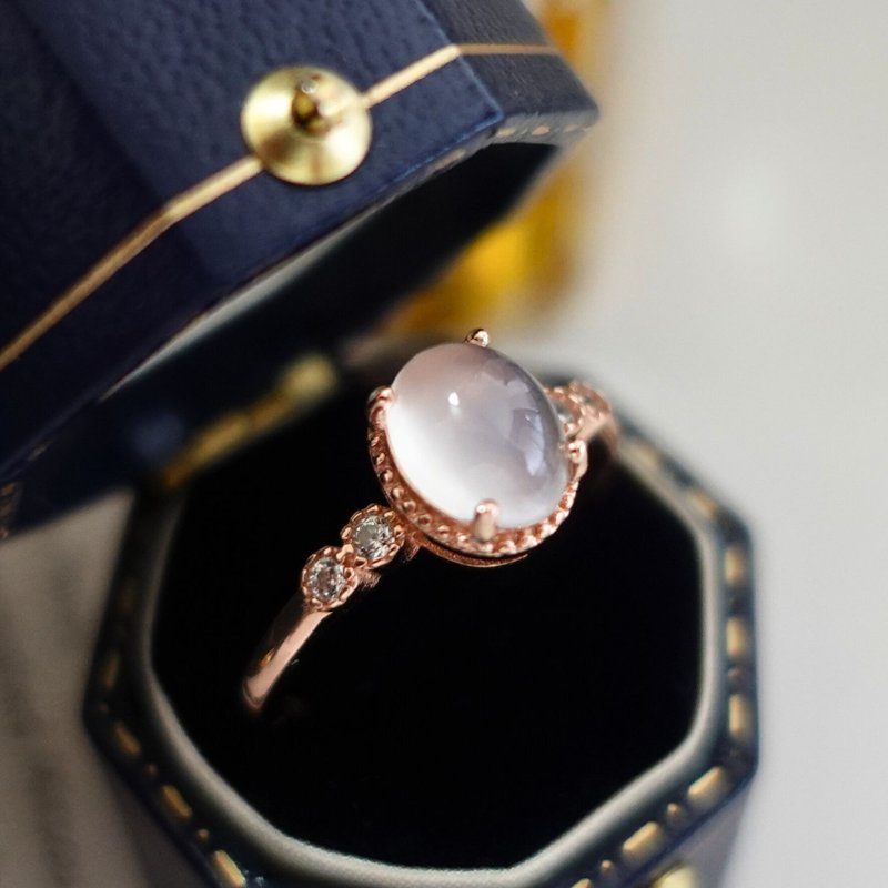 恋人之石 稀有猫眼月光石 古典玫瑰金 柔美 纯银戒 情人 礼物 - 戒指 - 纯银 透明