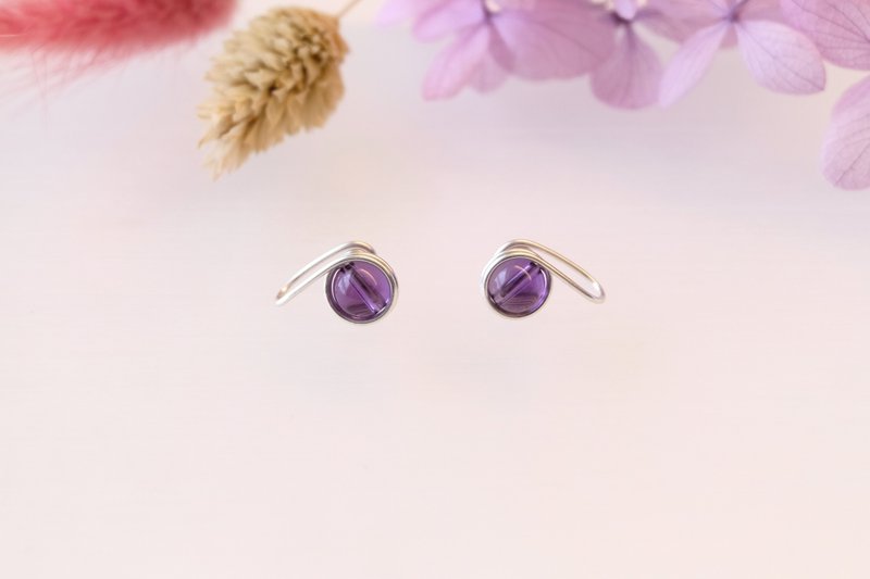 。手作耳环。Amethyst紫水晶  耳夹式/耳针式 紫色 - 耳环/耳夹 - 宝石 紫色