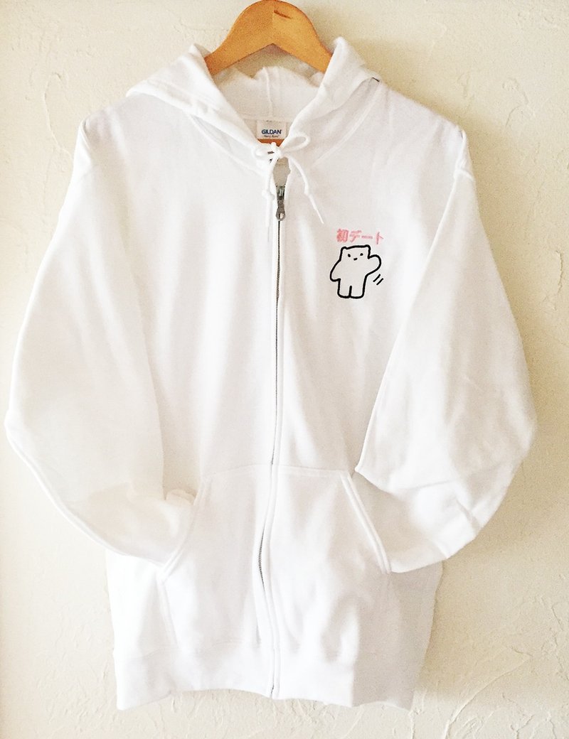 Embroidery First Date Zip Parka White · Navy M - 女装休闲/机能外套 - 棉 白色