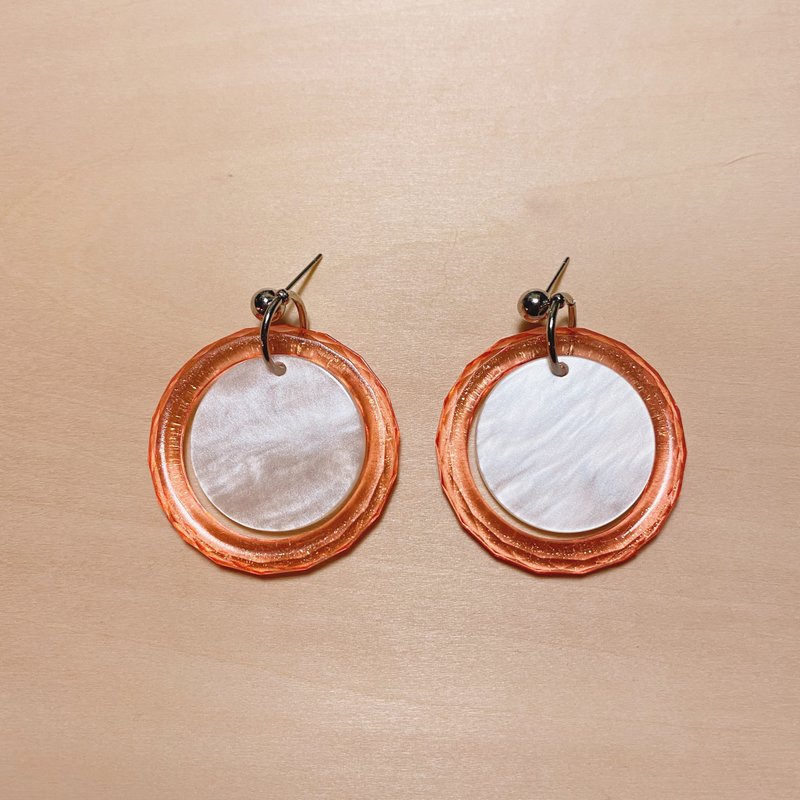 复古迷幻红圈圈耳环 - 耳环/耳夹 - 树脂 红色