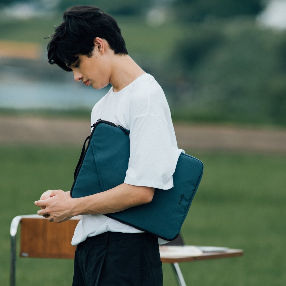 ATELJEE系列 | 16寸笔电斜背手提包 EILIF (蓝灰) MacBook 适用 - 电脑包 - 聚酯纤维 蓝色