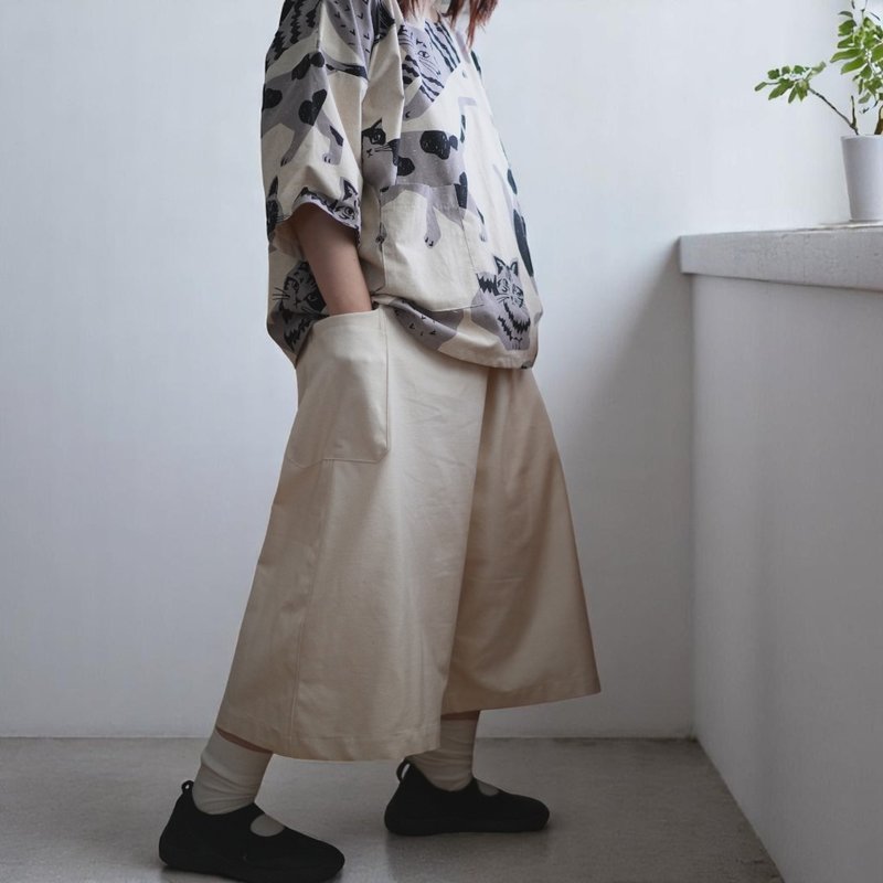 香草籽籽厚磅低档裤裙 - 女装长裤 - 棉．麻 白色