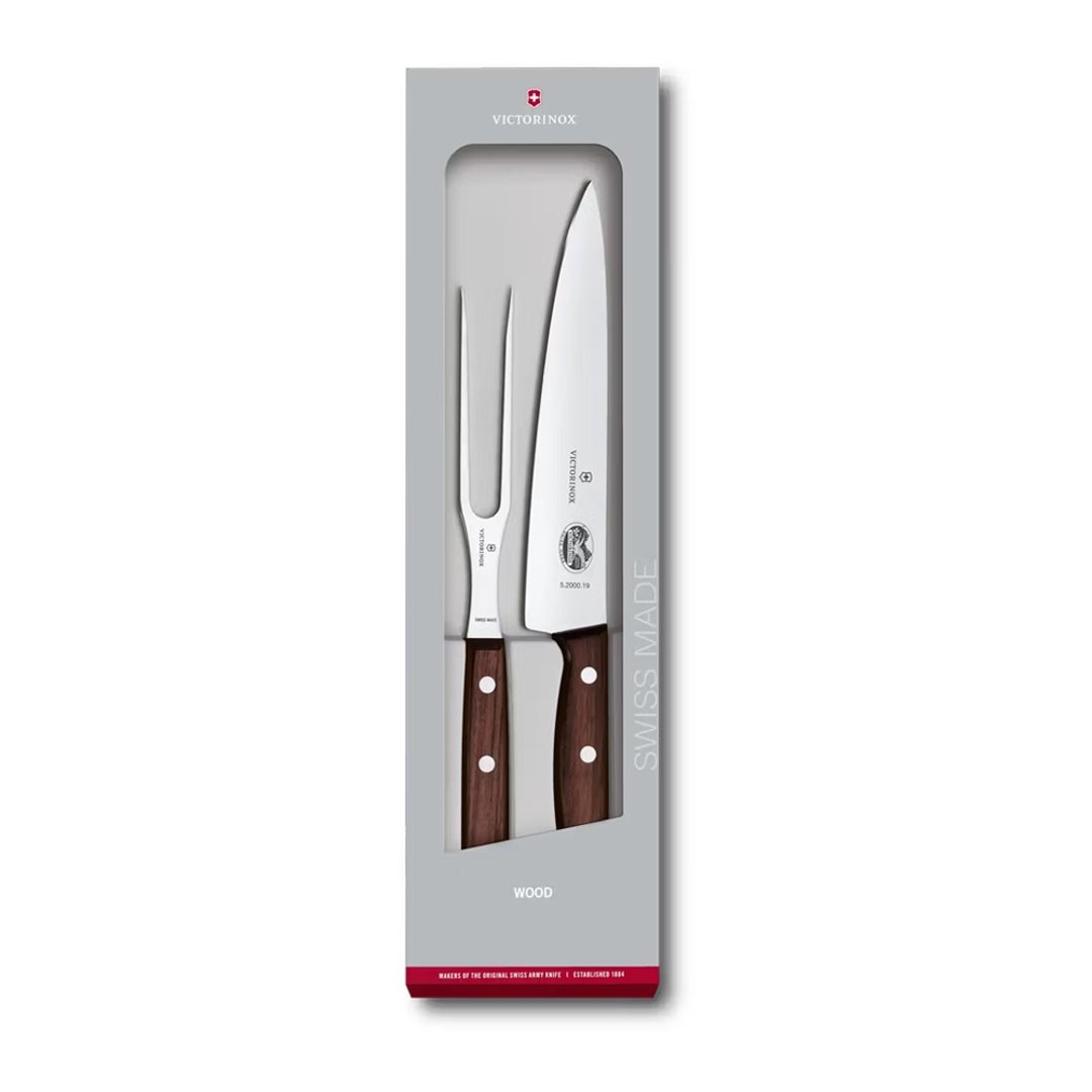 VICTORINOX 瑞士维氏 切肉刀与切肉叉二件组 枫木 5.1020.2G - 厨房用具 - 木头 咖啡色