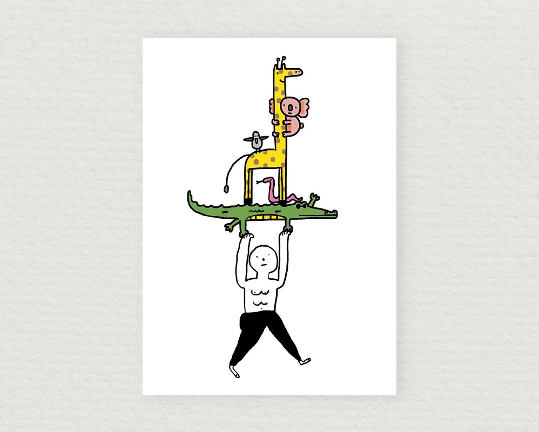 Postcard "A boy and friends" - 卡片/明信片 - 纸 白色