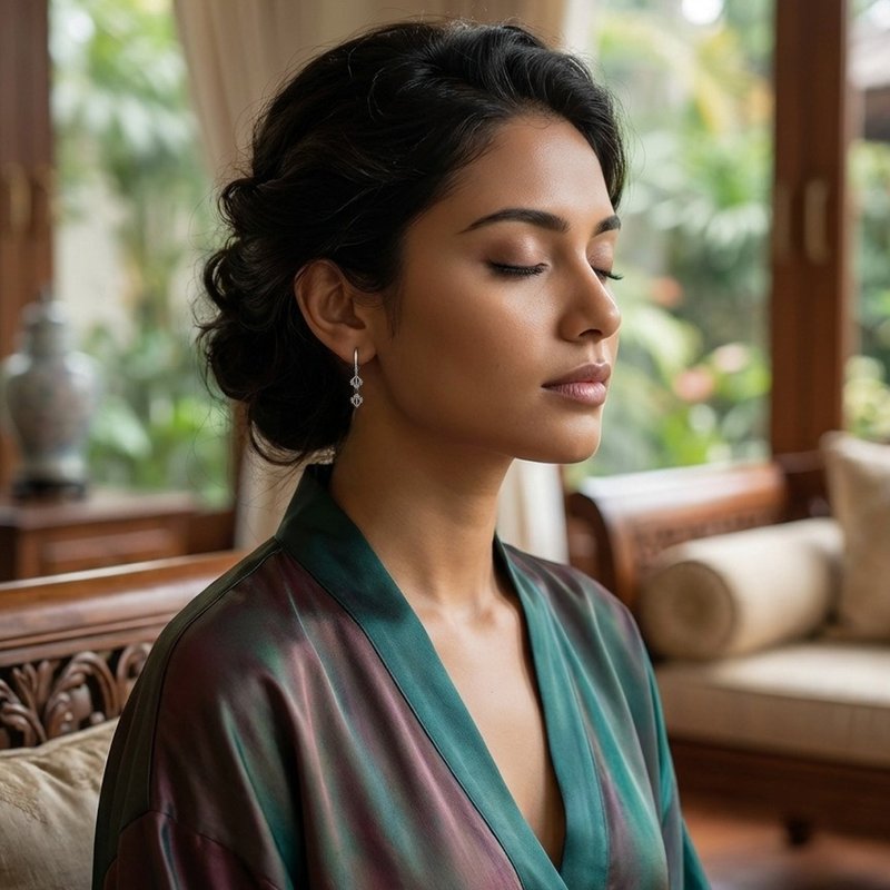 佛禅礼物之选 I 纯银金刚杵黑钻五爪耳环 - 耳环/耳夹 - 纯银 银色