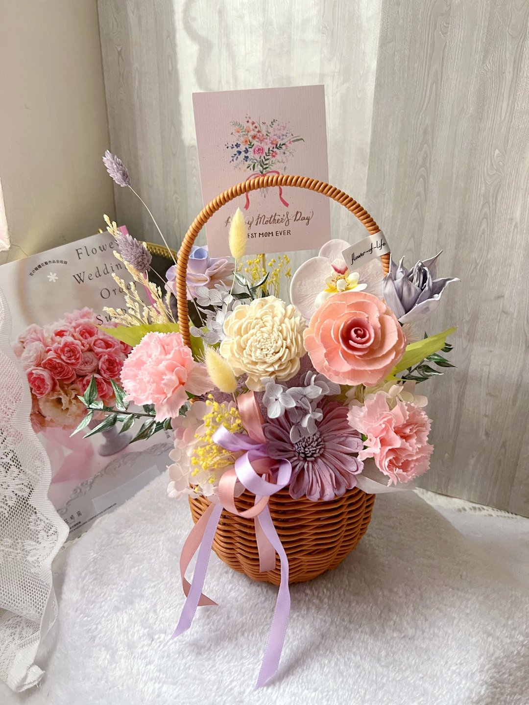 【母亲节花礼】flower-of-life 浪漫心动 轻奢提篮  小款提篮 - 干燥花/捧花 - 植物．花 粉红色