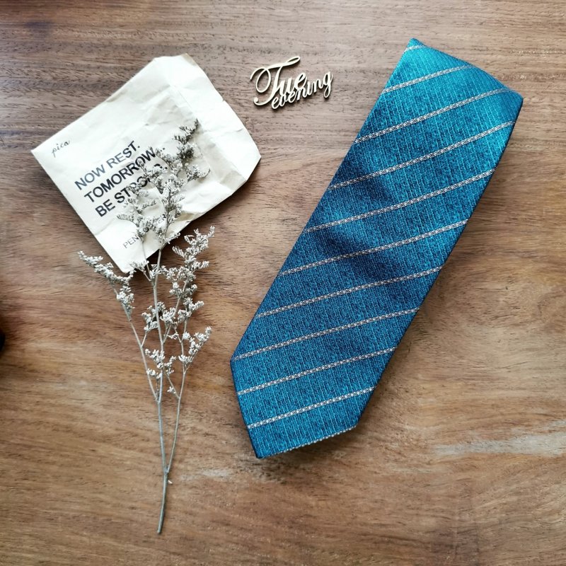 Necktie Sea Turquoise Stripe (Green/Blue) | 8cm - 领带/领带夹 - 聚酯纤维 绿色