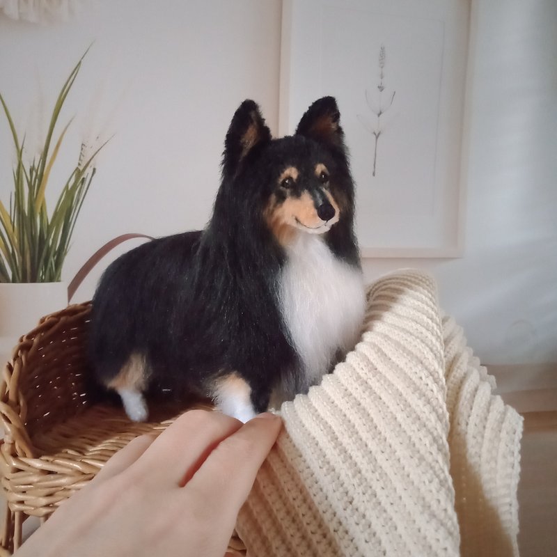 6 inches hight Custom miniature realistic crochet Shetland Sheepdog Tricolor - 玩偶/公仔 - 其他材质 黑色