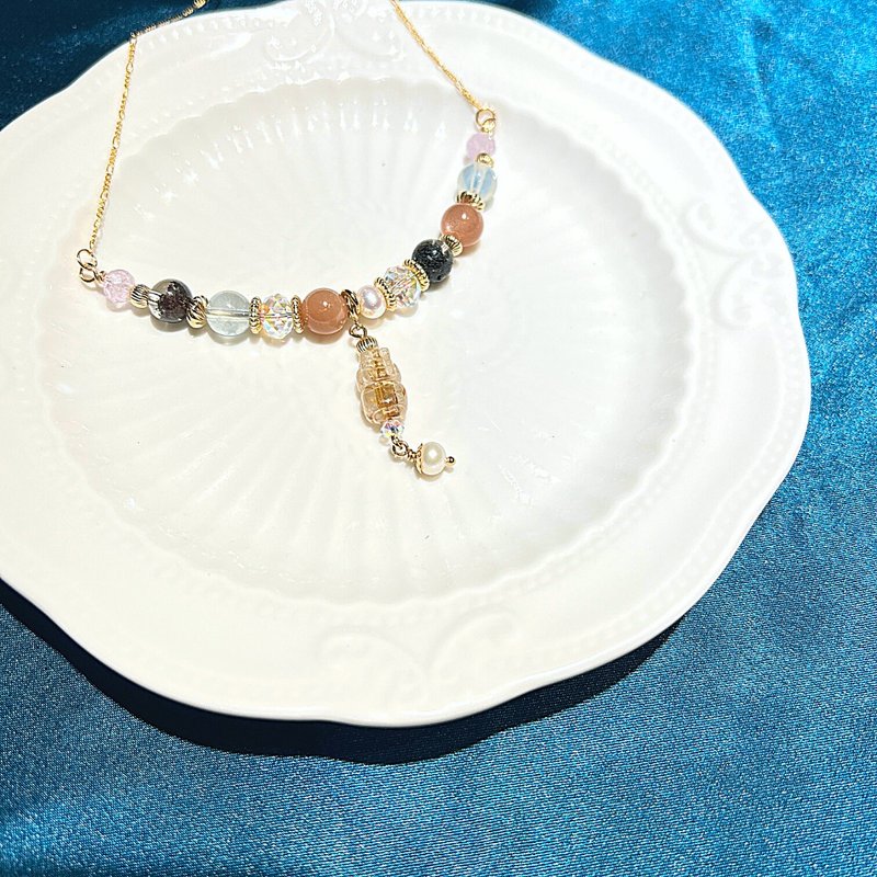 carina accessories 开运 水晶 能量 项链 钛晶貔貅 招财 - 项链 - 水晶 金色