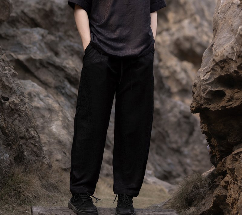 新中式复古 锥形灯笼裤 寬鬆长裤 - 男士长裤 - 其他材质 黑色