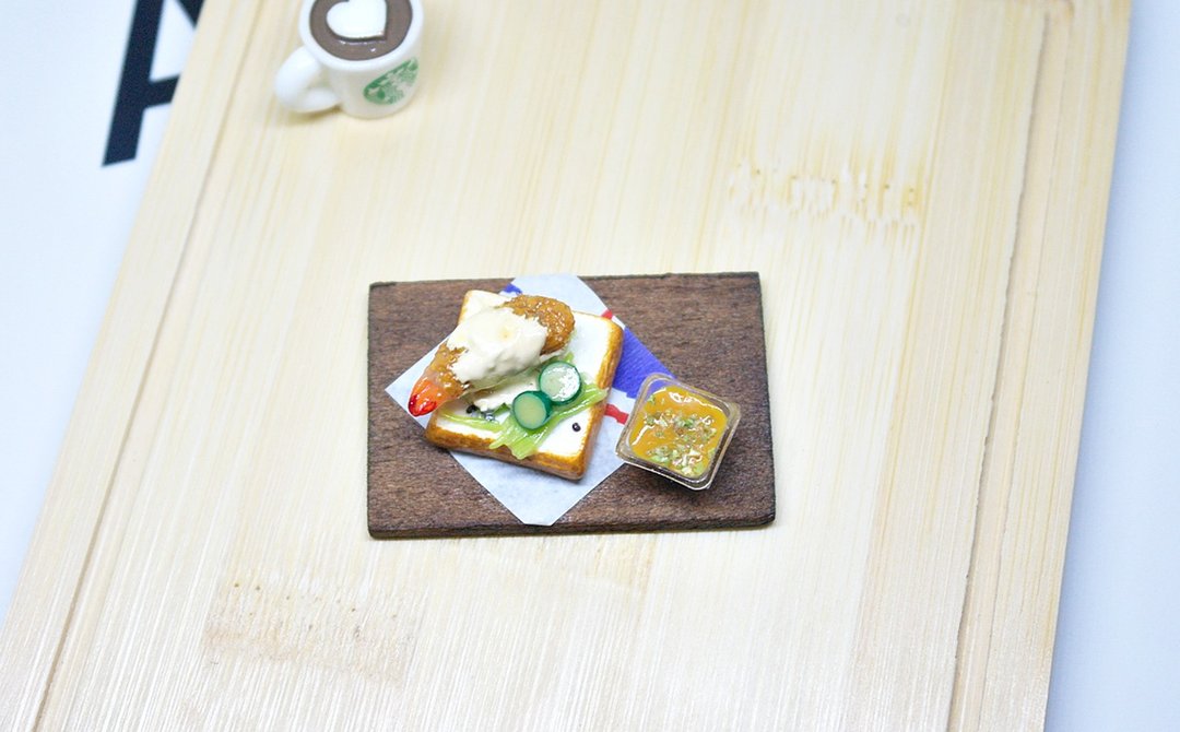 =>黏土系列 -天妇罗吐司早餐-可制作成钥匙圈 /磁铁 /纯装饰品 - 钥匙链/钥匙包 - 粘土 橘色