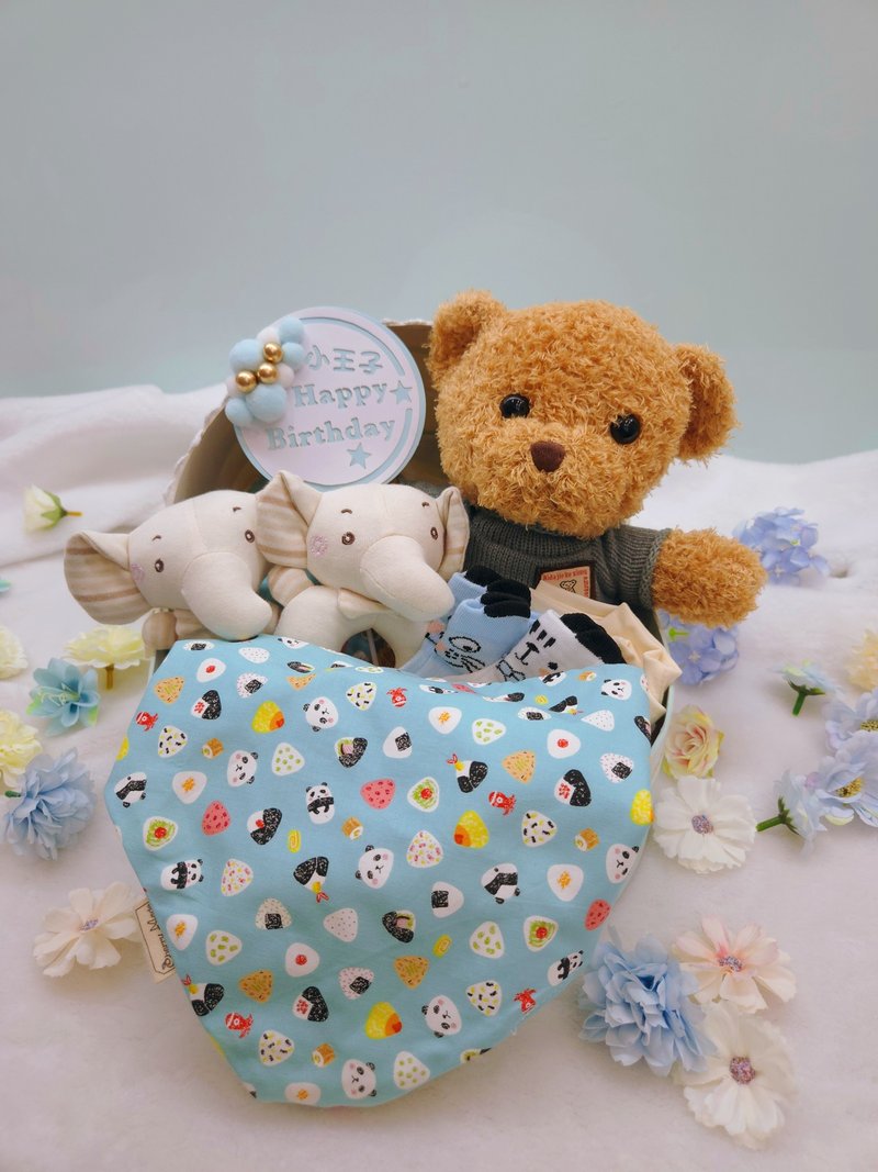 绿色小猫熊摇篮满月礼/弥月礼盒/生日/新生儿/送礼/口水巾 - 围嘴/口水巾 - 棉．麻 绿色