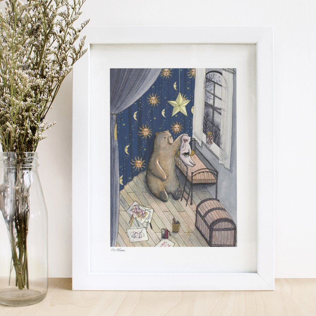 【印刷画 Art print】熊仔猪仔 - crying (不包框) - 海报/装饰画/版画 - 纸 