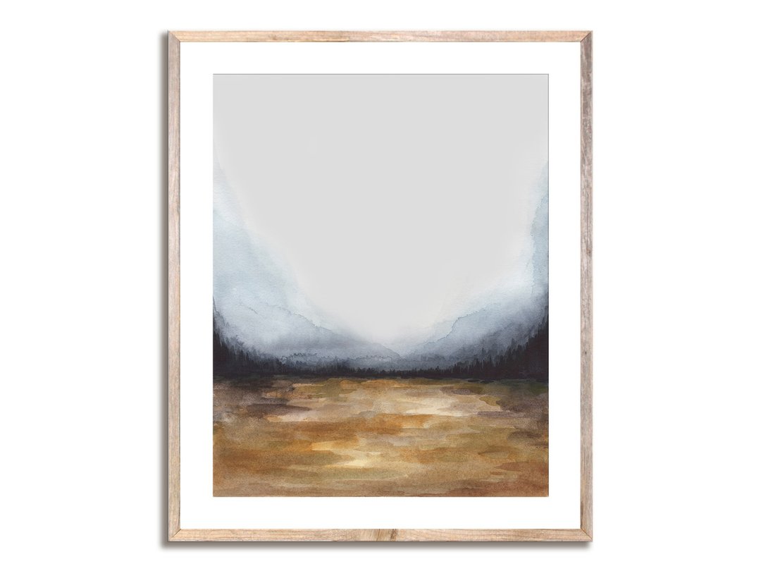 Misty Landscape Watercolor Painting Art Print Abstract Watercolor Foggy Forest - 海报/装饰画/版画 - 纸 咖啡色