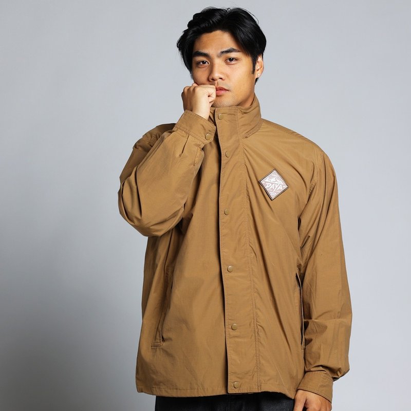 【森林动物系列】几何鹿刺绣连帽机能风衣外套(狼棕) - 男装外套 - 防水材质 咖啡色