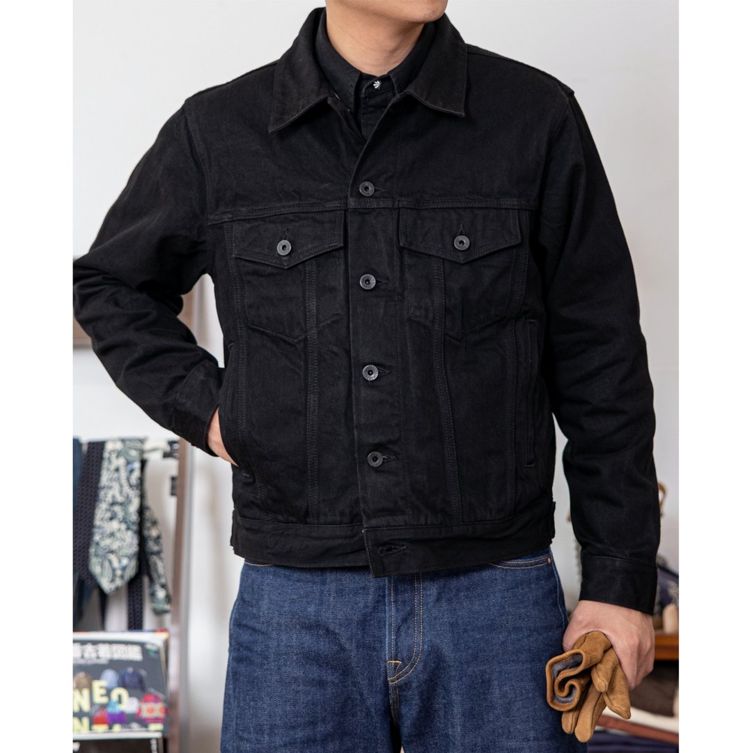黑色牛仔外套 14oz 黑色双染布料 黑古铜五金 TYPE3 经典 Jacket - 男装外套 - 棉 黑色