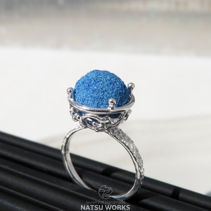 蓝铜矿 戒指 / Azurite ball Ring C - 戒指 - 宝石 蓝色