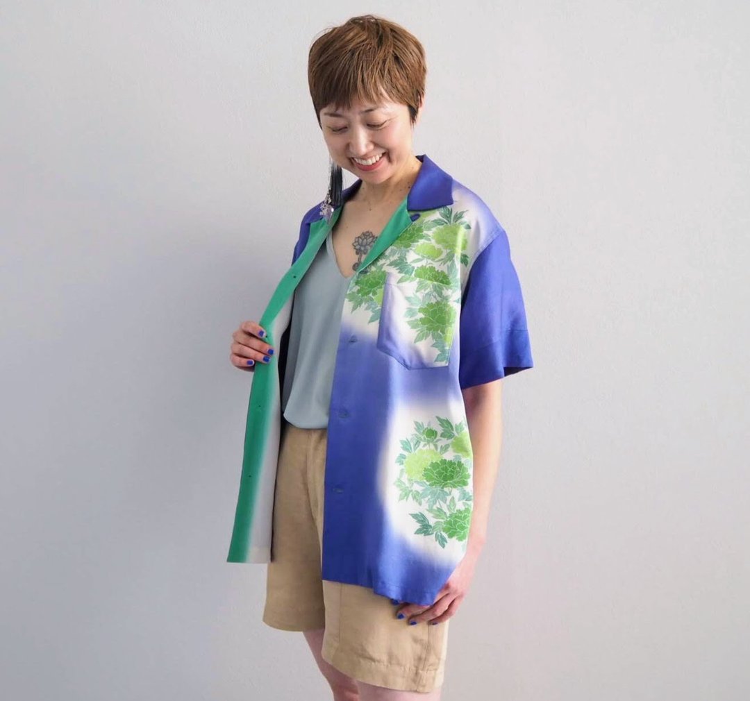 奢华真丝和服衬衫、升级改造和服、男式真丝衬衫、独一无二 - 女装衬衫 - 丝．绢 