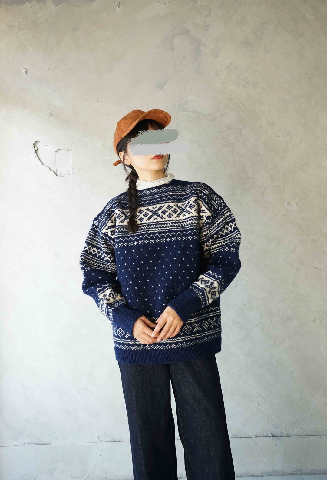 寻宝古着-挪威北欧深蓝雪花一字领手织毛衣 - 女装针织衫/毛衣 - 羊毛 蓝色