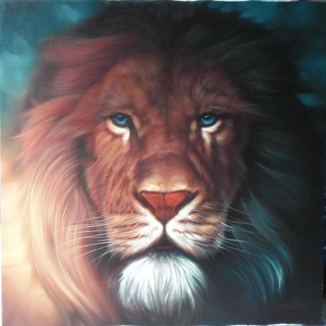 Lion painting oil painting on canvas 100X100 cm. - 墙贴/壁贴 - 棉 