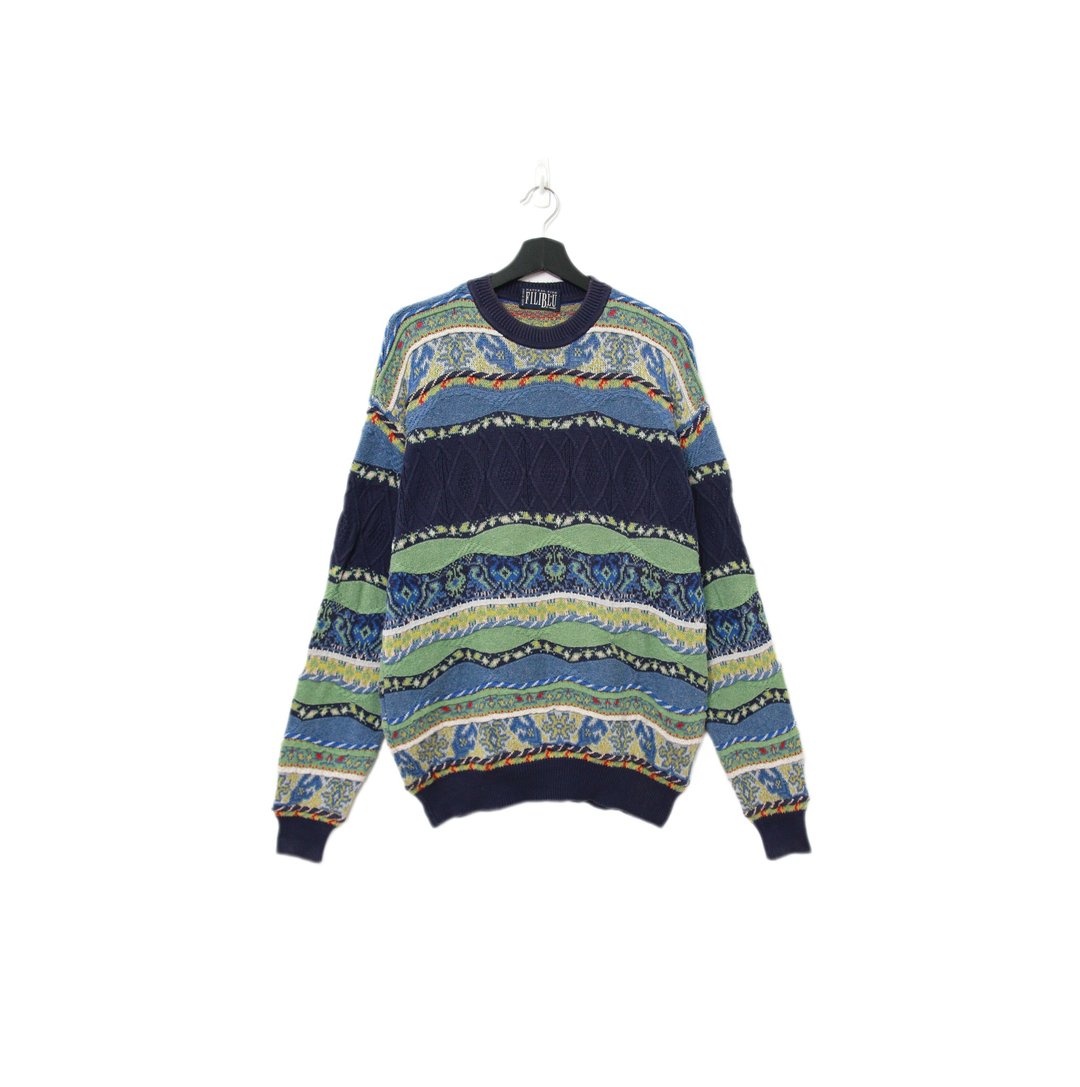 Back to Green-复古毛衣 针织 蓝绿半立体ws-12 vintage sweater - 男装针织衫/毛衣 - 羊毛 