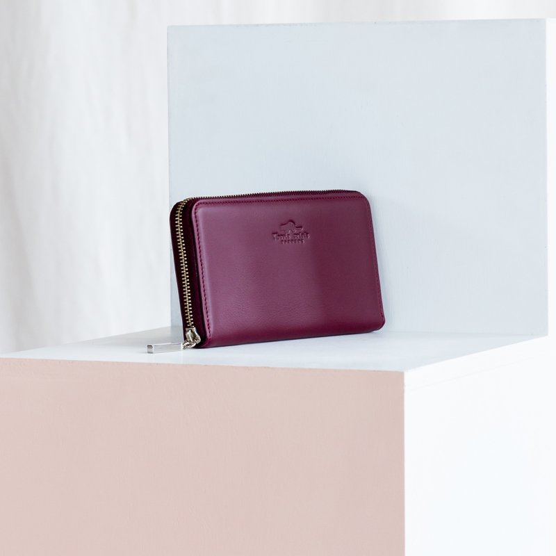 LUCKY- WOMAN MINIMAL COW LEATHER LONG WALLET-PURPLE - 皮夹/钱包 - 真皮 紫色