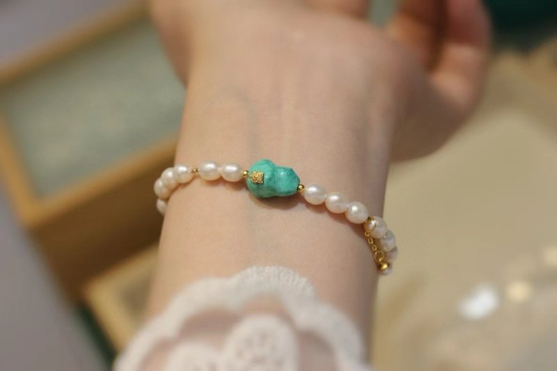 薄荷曼波 夏日珍珠手链女新款绿松小众设计复古简约百搭送女友 - 手链/手环 - 珍珠 