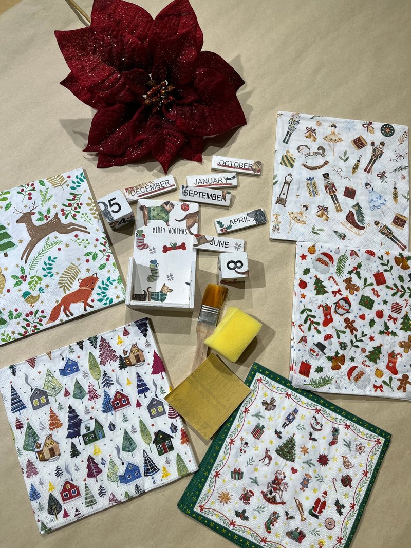 DIY材料包 圣诞骰子日历 圣诞 交换礼物 纸艺拼贴 蝶古巴特 - 插画/绘画/写字 - 木头 白色