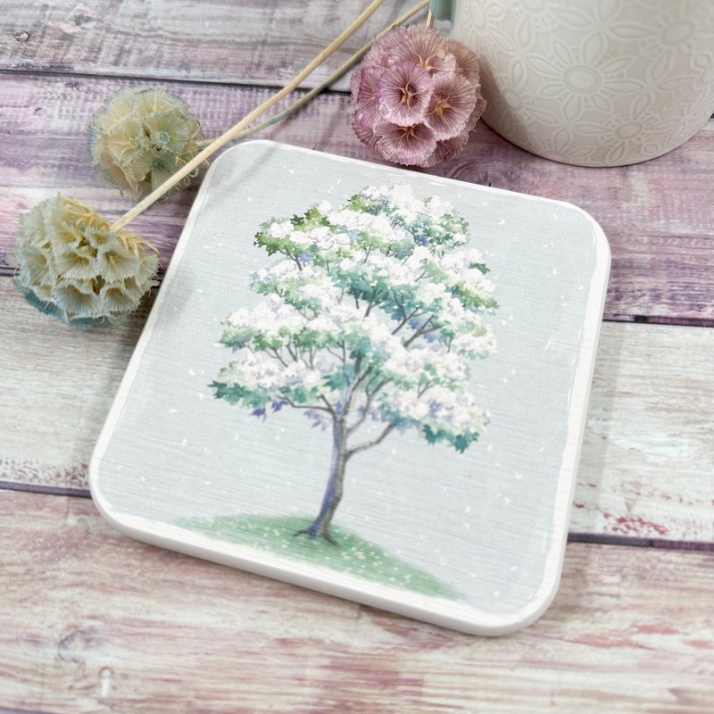 油桐树/五月雪-圭藻土杯垫 - 杯垫 - 其他材质 绿色