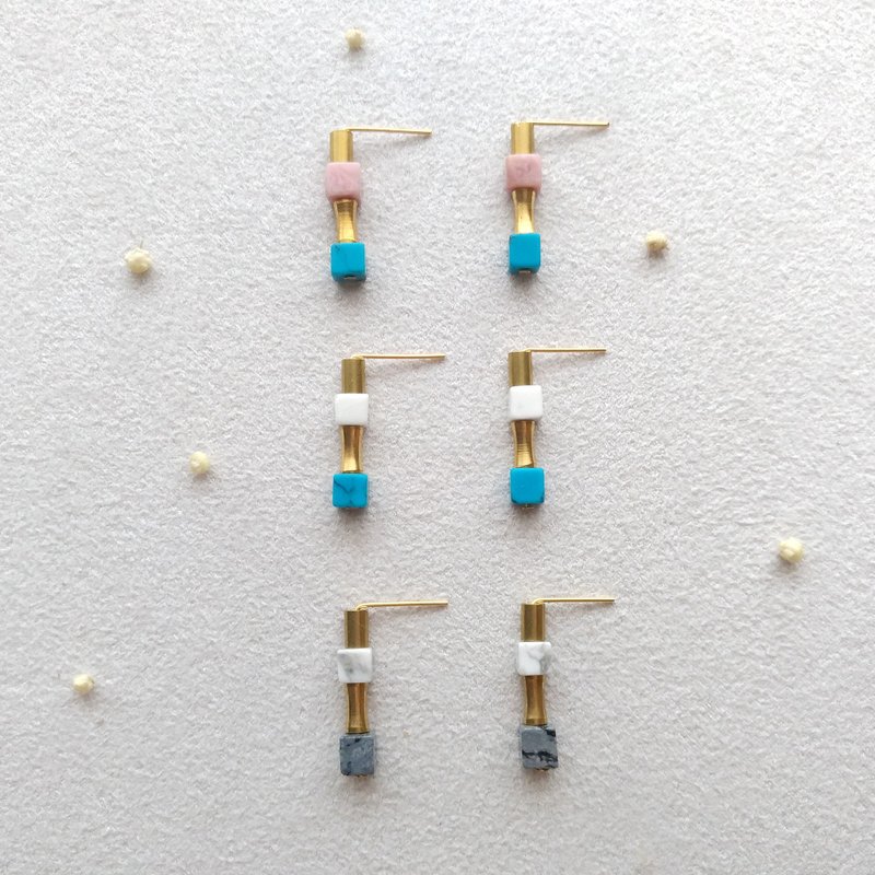 e005-呼应-黄铜绿松石、白松石、玫瑰石、雪花石 耳环 - 耳环/耳夹 - 其他金属 蓝色