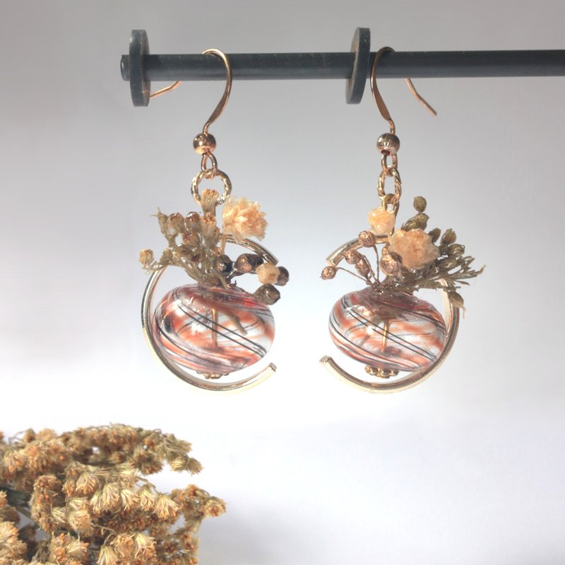 手作干燥花耳环耳夹 | No.05 花器っぽい - 耳环/耳夹 - 植物．花 橘色