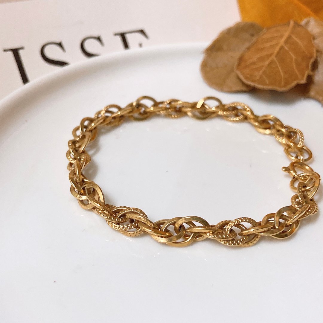 【西洋古董饰品】繁复交错新艺术风格 复合纹理 立体k金 手链 - 手链/手环 - 贵金属 金色