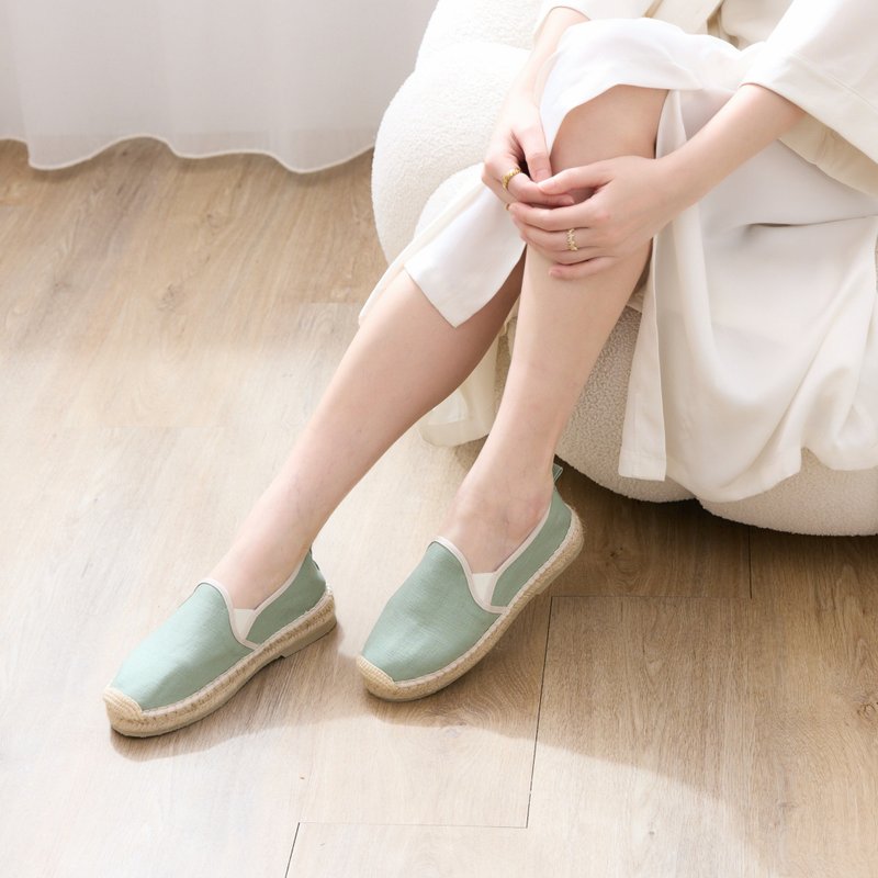 | 新品上市・夏日必备 | 绿豆奶 素色系列草编鞋 +Plus - 女款休闲鞋 - 棉．麻 绿色