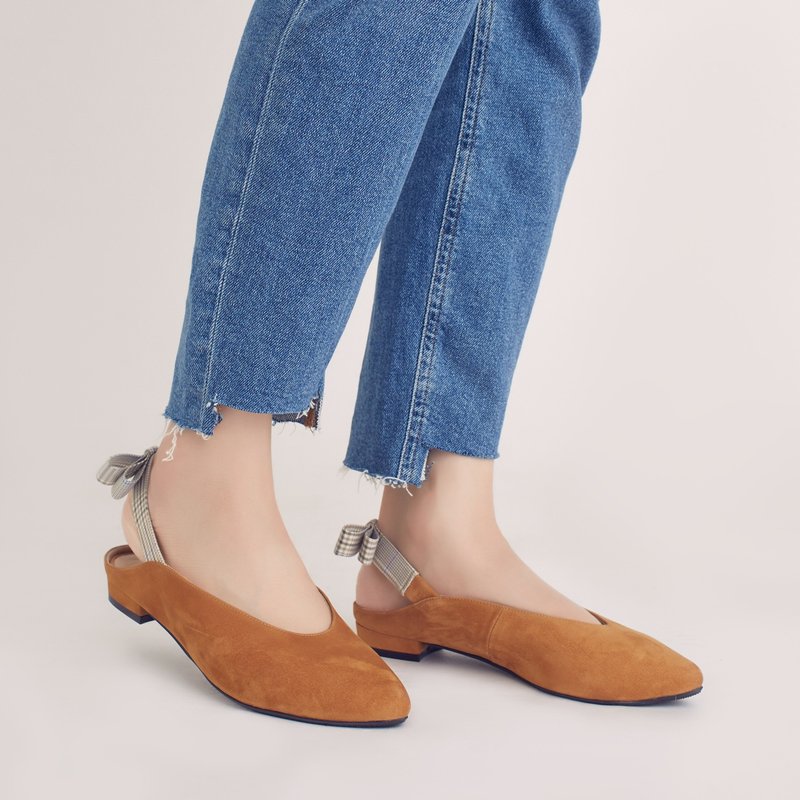 后系带穆勒!结花小礼物尖头鞋 棕 全真皮 MIT 焦栗子 - 穆勒鞋 - 真皮 咖啡色