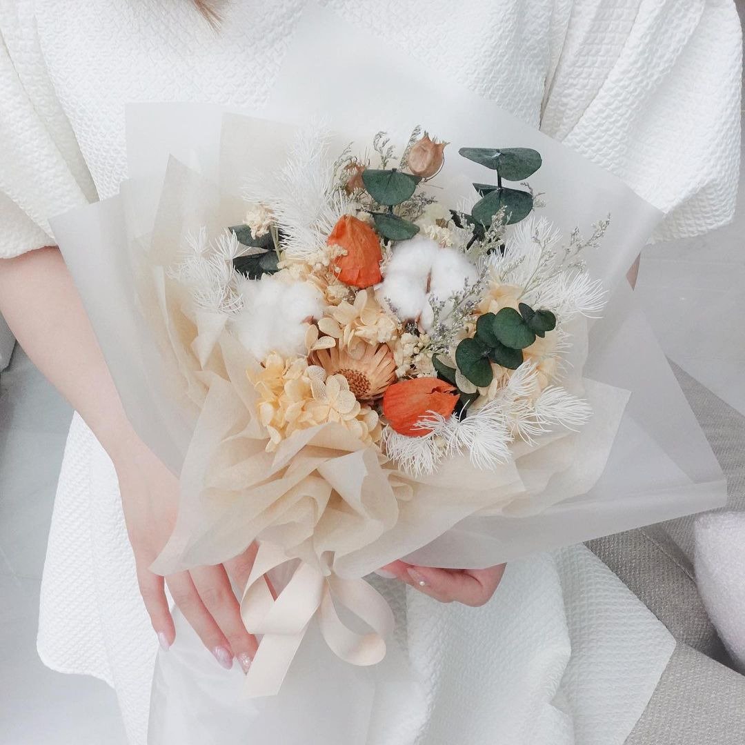 韩式干花花束 | 情人节 | 毕业感恩花束 | 毕业祝福 | 保鲜 - 干燥花/捧花 - 植物．花 橘色