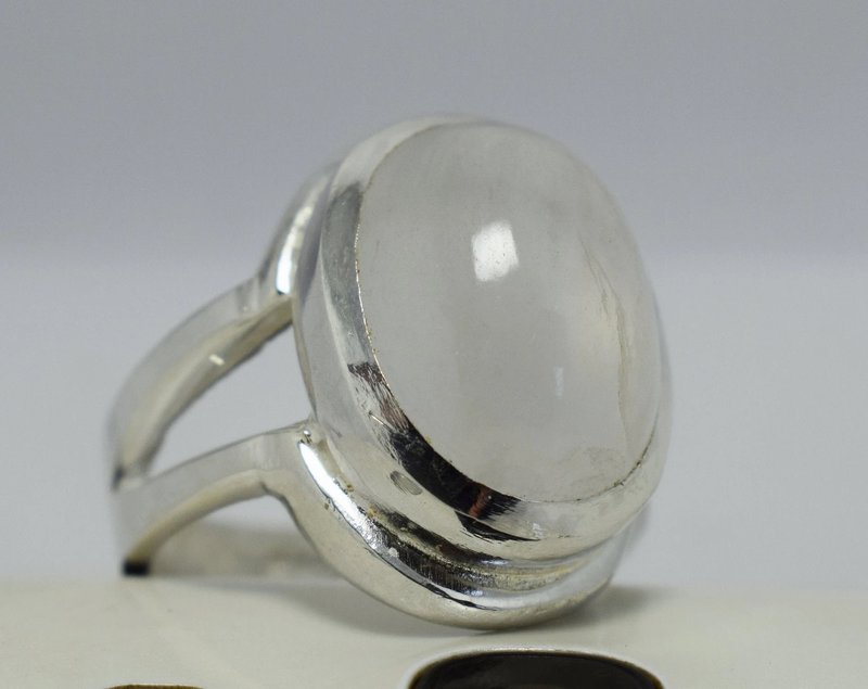 困砑石戒指 Dur e Najaf 戒指 男款 手工戒指 天然石 925 纯银 - 戒指 - 宝石 白色