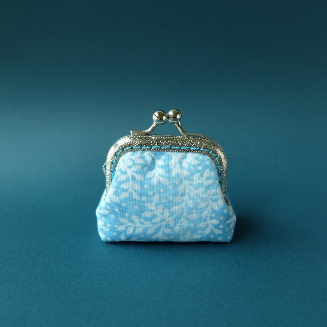 CaCa Crafts | 6.5cm 和风口金包 - 零钱包 - 棉 蓝色