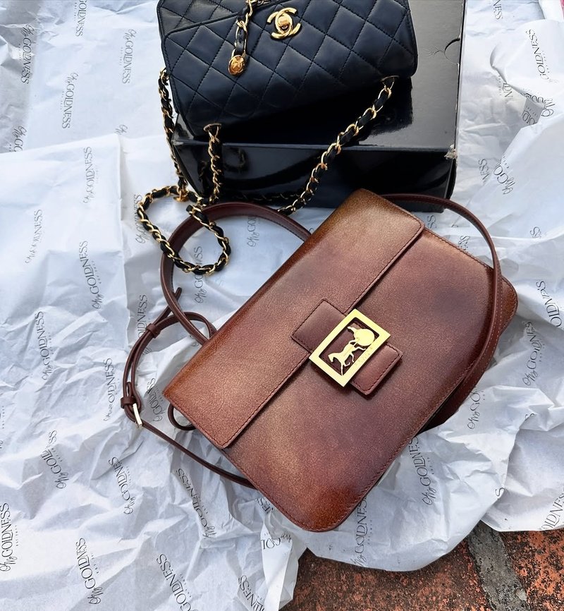 中古包 Celine思琳 carriage 玳瑁色手提剪影马车包 - 手提包/手提袋 - 真皮 咖啡色