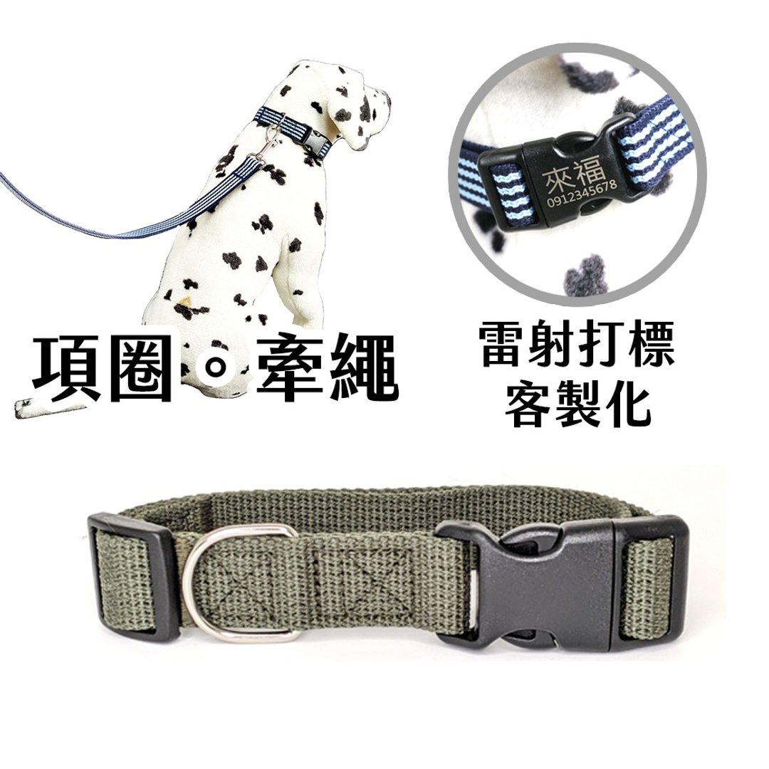 狗狗项圈 台湾制造 狗狗拉绳 帆布 狗链项圈 小狗项圈 中大型犬 - 项圈/牵绳 - 棉 绿色
