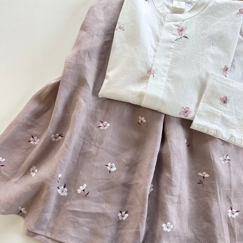 亚麻长洋装・手绘樱花 - 洋装/连衣裙 - 棉．麻 粉红色