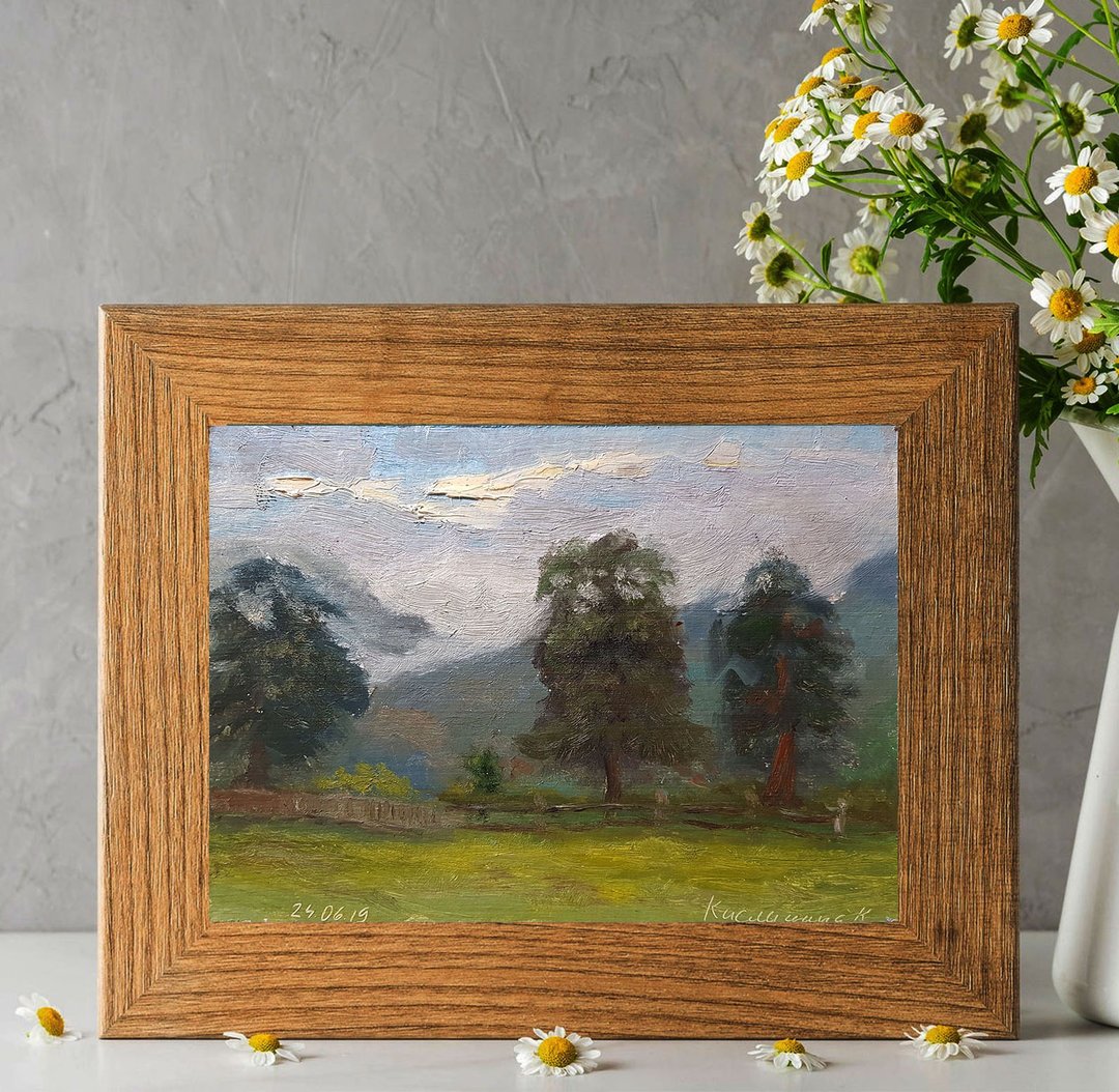 Pine Painting Landscape Original Art Forest Artwork Plein Air Oil Painting - 墙贴/壁贴 - 其他材质 绿色
