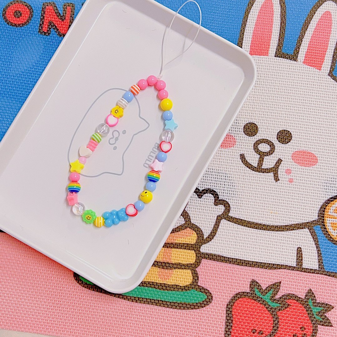串珠手机绳 Rainbow and smiley - 挂绳/吊绳 - 塑料 