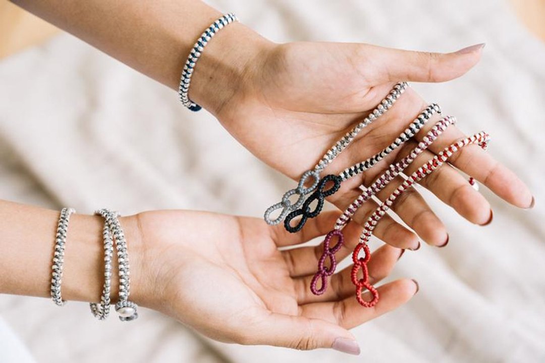 Silver beads and waxed cotton cord adjustable unisex bracelet (ฺB0082S) - 手链/手环 - 银 银色