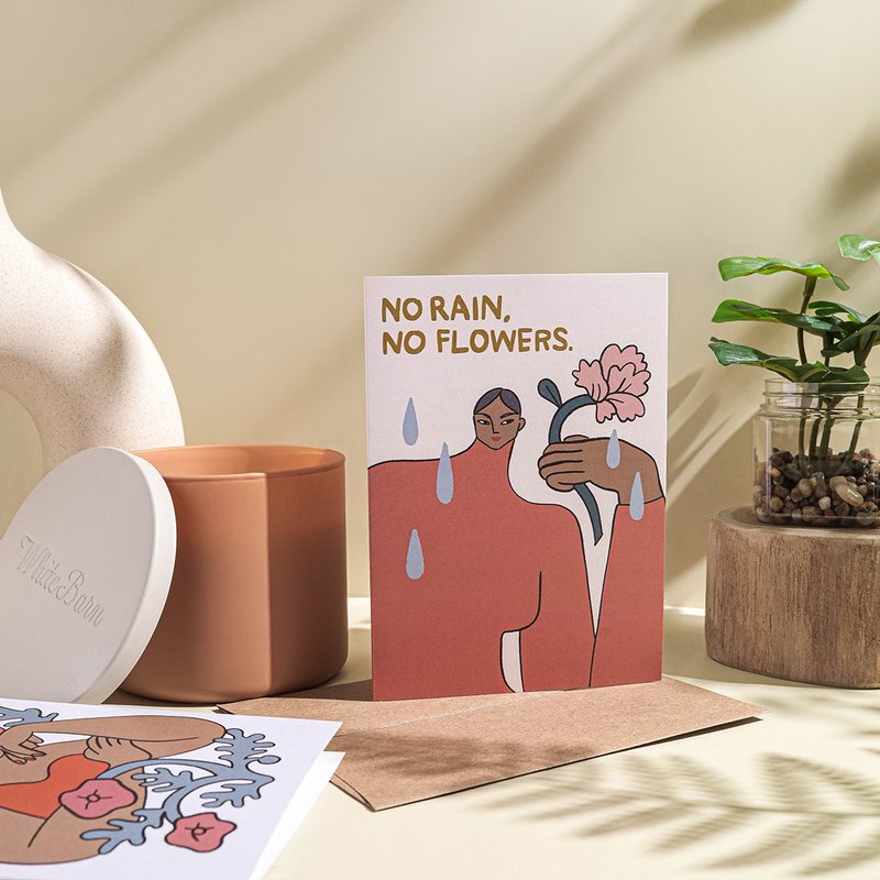 鼓励卡，简约，女性，花痴，没有雨，没有花 - 卡片/明信片 - 纸 