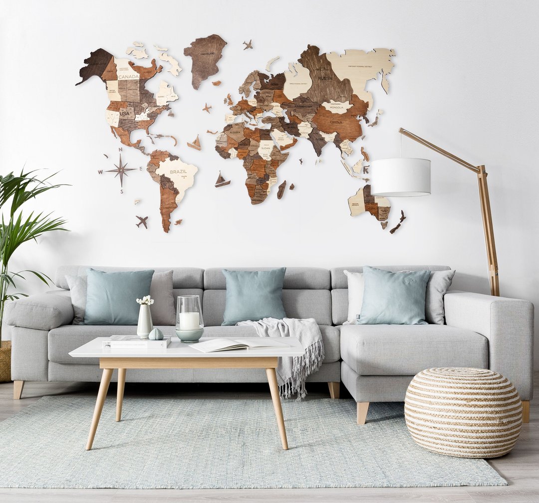 Enjoy the Wood, World Map, Home Decor, World Map, 3D Printed Map, Wall Decor - 墙贴/壁贴 - 木头 
