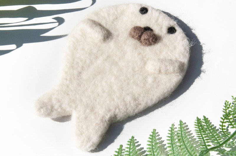 情人节礼物 圣诞交换礼物 羊毛毡杯垫  海洋动物杯垫-海豹吸水垫 - 杯垫 - 羊毛 白色