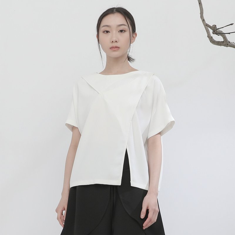 Huixuan_回旋裁片上衣_ 23SF001_白 - 女装上衣 - 聚酯纤维 白色