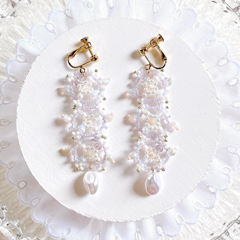 蕾丝针织耳环 糖紫 - 耳环/耳夹 - 玻璃 紫色